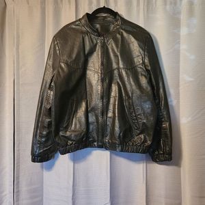 Vintage Black Leather Bomber Jacket, Size M